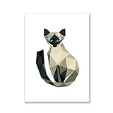 Cuadro Lienzo arte abstracto triángulo poligonal estilo siamés Animal gato arte impresión pared...