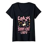 Mujer Crazy Siam Cat Lady Gato Siames Camiseta Cuello V