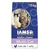 IAMS ProActive Health Comida para gatos adultos y senior, para hogares con varios gatos, con salmón...