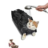 SOONHUA Bolsa de baño para gatos ajustable para gatos con malla para ducha de gatos, bolsa de baño...