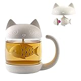 BigNoseDeer Linda taza de té de cristal de gato, Taza De Agua Bottle con infusor de té en forma de...