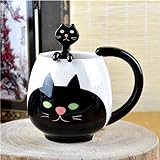 Arawat Divertida taza de café dulce gato taza de cerámica taza de té con cuchara y posavasos 420...