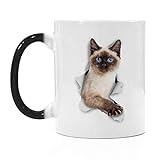 LOUJIN Taza de café con diseño de gato sensible al calor que cambia de color, divertidos regalos...